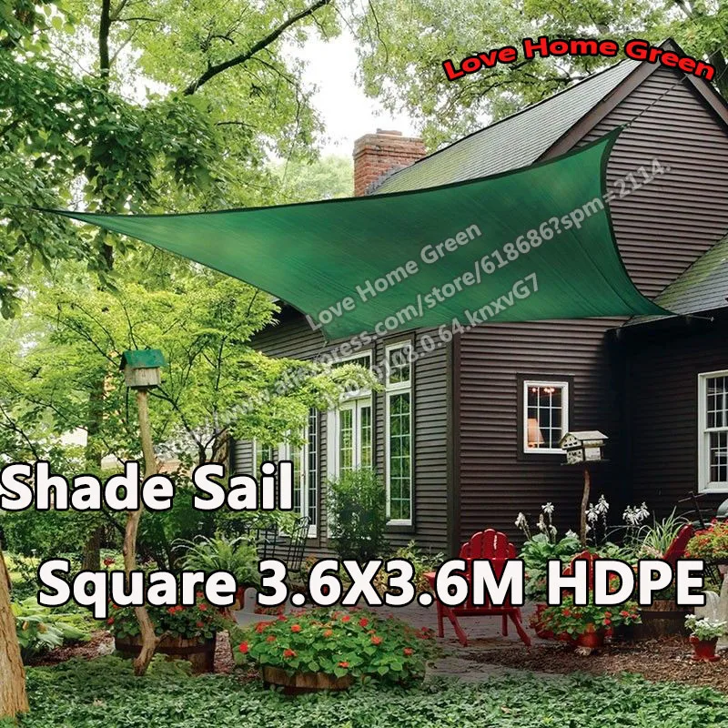 Garden sun shade sail Net Combination HDPE Awning Canopy square 3.6X3