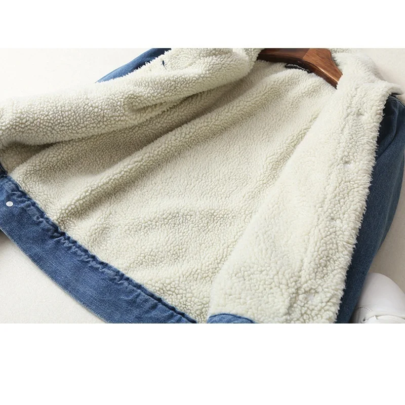 Nouvelle Chaud Laine Poches 2018 Manteau Veste Manches Large Longues Outwear Zogaa D'agneau Jeans Denim Black En Avec Femmes blue 4 C4dxdAnqOw