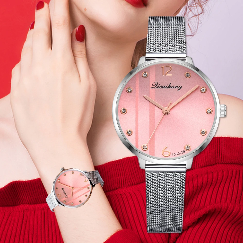 

Women Watches Luxury Silver Pink Dial Creative Ladies Bracelet Quartz Clock Ladies Metal Band Wrist Watch 2019 Relogio Feminino