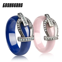 Красивое керамическое кольцо синего и розового цвета с пряжкой из нержавеющей стали, Блестящие кристаллы для женщин, девушек, свадебные, Помолвочные, вечерние, подарки