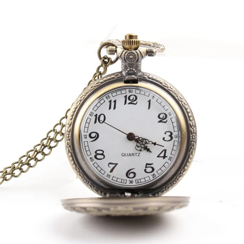 Alice in Wonderland Theme Bronze Quartz Pocket Watches Vintage Fob Watches Time in The Pocket for 4