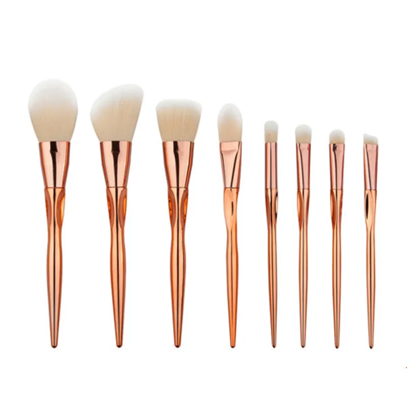 

GUJHUI 8pcs Metal Color Makeup Brushes Set Cosmetic Face Foundation Powder Eyeshadow Blush Lip Plating Brush Kit Maquiagem