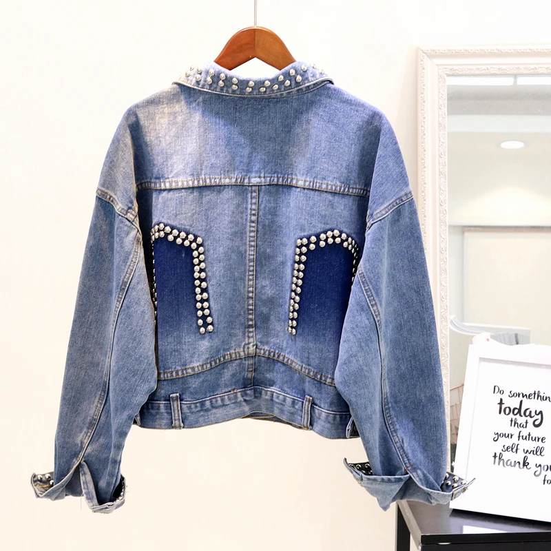 2018 Court Veste Manches Longues Manteaux La Rivet Femmes Dnim Manteau Bleu New À Mode De Jeans Heavy Lâche Duty Automne rXwxrSqB