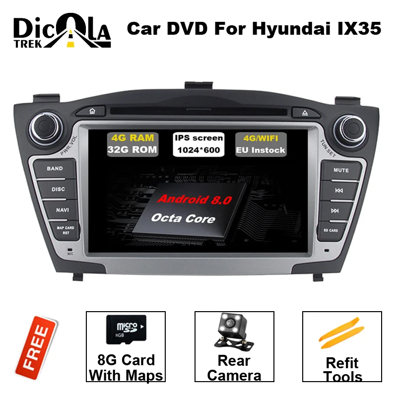

7" 4G RAM Octa Core 1024*600 Android 8.0 2Din Car DVD For Hyunda IX35 Tucson 2009-2015 Car Radio RDS Video Player GPS Navigation