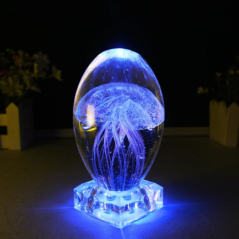 Crystal Fish Jellyfish Table Lamp Multi Color Bedside Led Night Light with light Base Novelty Baby Sleep Christmas Gift for Kids