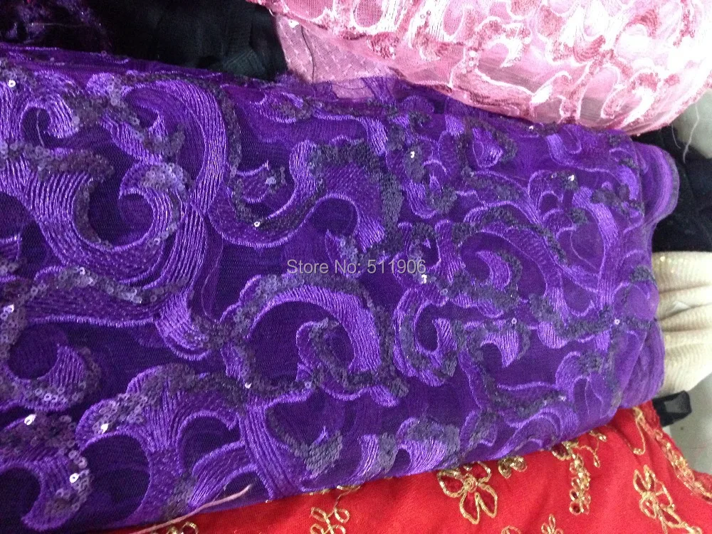 sequins/mesh lace/Fabrics/ mesh/sequins/floral embroidery fabric/purple