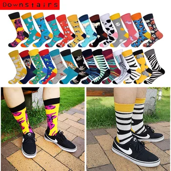 

Downstairs 28 Colors Animals Happy Socks Sheep Cow Bull Zebra Deer Monkey Mammal Brand Designer Crew Long Calcetines for Men