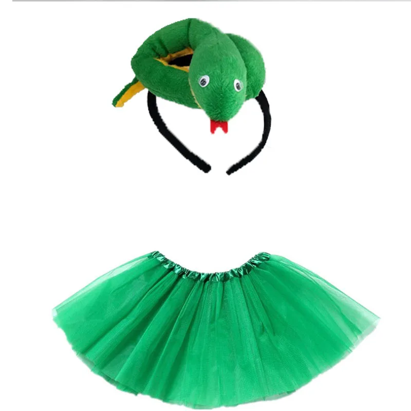 Green Snake Cosplay Headband Tutu Skirt Tie Tail Set Kids Children Party Props Animal Costume Halloween Christmas|Костюмы для