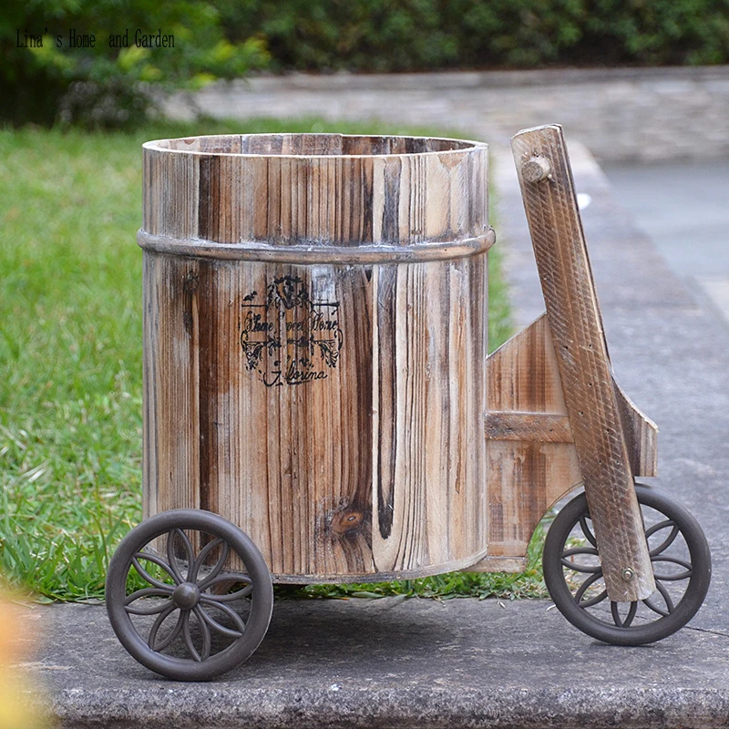 

hand made vintage brown small wooden french flower cart for sale