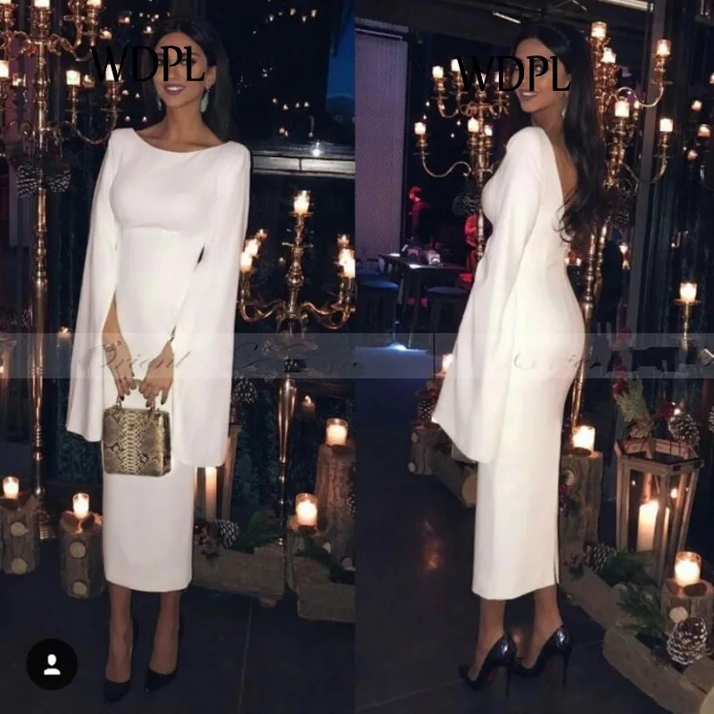 Elegant Arabic Evening Dresses Long White abiye gece elbisesi Modest Formal Party Gowns Sheath Pageant Gowns Custom Made