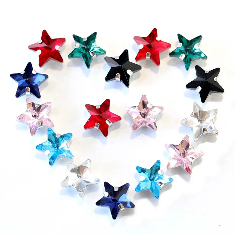 

10mm 20pcs Star Sew On Claw Rhinestone Sew On Rhinestones with Sliver Claw Crystal Glass Glitter Strass For Clothes Bags F0008
