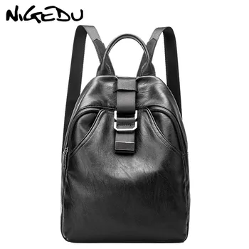 

Female Leather Backpacks for Girls Teenagers Vintage Women Casual Backpack Black Travel Daypack School Bag Large Capacity mochi