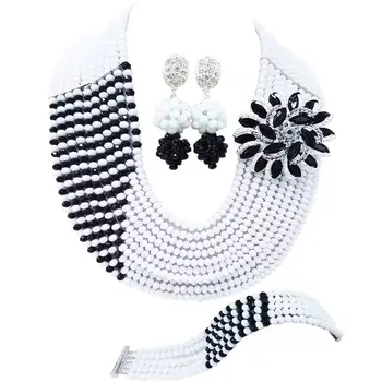 

Ethnic Opaque White Black African Women Wedding Beads Crystal Jewelry Sets 10C-CJZ-52
