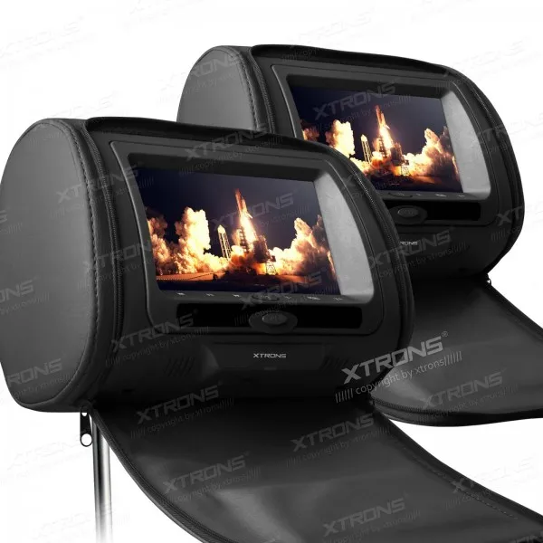 Xtrons Black 2x7" Digital Screen Zipper Car Headrest Dvd Player Usb Fm