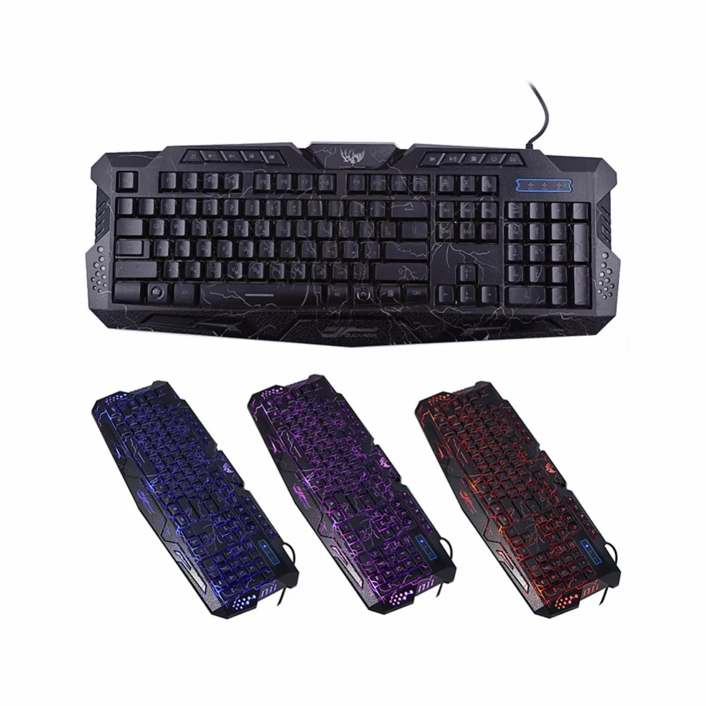 

2019 A878 English Backlit Keyboard 3-Color USB Wired Colorful Breathing Crack Gaming Keyboard for PC Desktop Computer