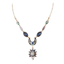 F&U Vintage Gold Color Cheap Wholesale Price with Colorful Crystal Pendant Women’s Necklace