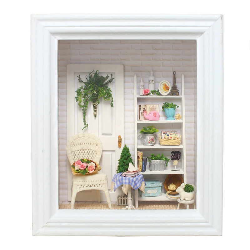 

Doll House Frame Miniature with Furniture DIY Wooden Dollhouse Thumbnails Toys for Children Gifts Craft Handmade Furniture Toys
