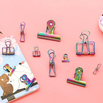 

Colorful Water Drop Long Tail Clip Metal Plating Rainbow Water Drop Bill Clip Color Tail Clip Office Supplies Gold Paper Clips