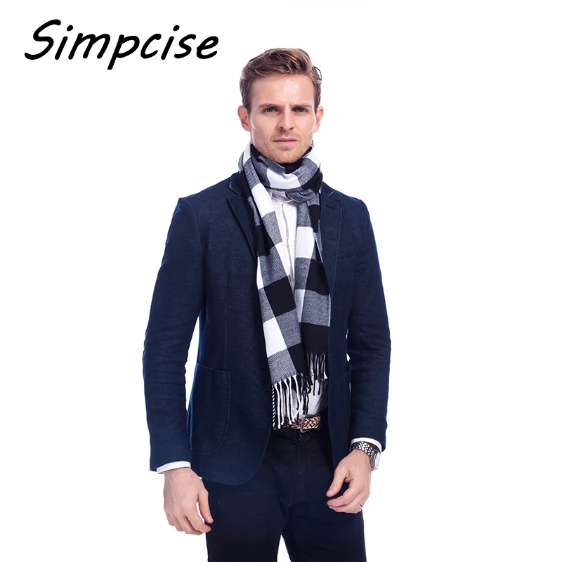 wool scarf mens New Fashion Brand Plaid Scarf Men Scarf Winter Warm Tartan Scarf Foulard Black Color A3A17532 paul smith scarves