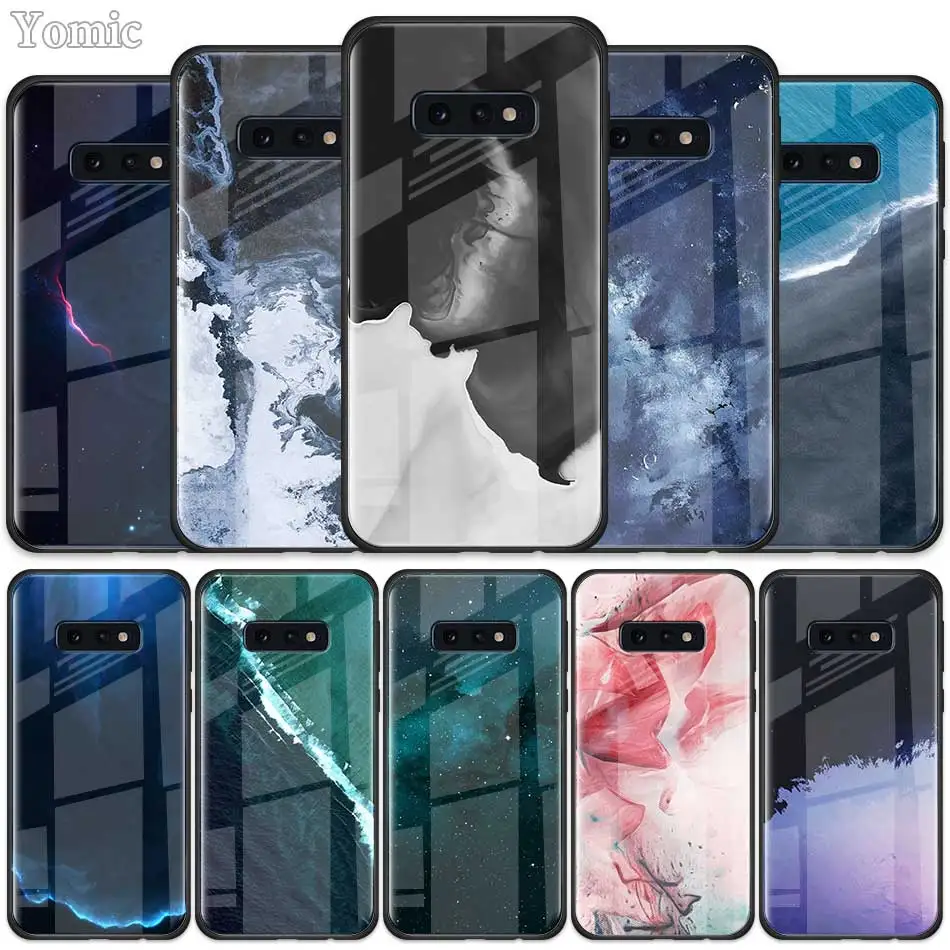 

INS Style Simple Painting Tempered Glass Case for Samsung Galaxy S10 S10e S9 S8 S10 Plus Note 9 A50 A30 Phone Cover Shell