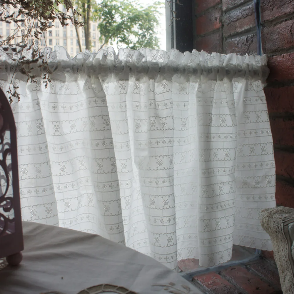 

Free shipping fresh white cotton cloth embroidered coffee curtain kitchen curtains for living room bedroom drapes 150*45cm