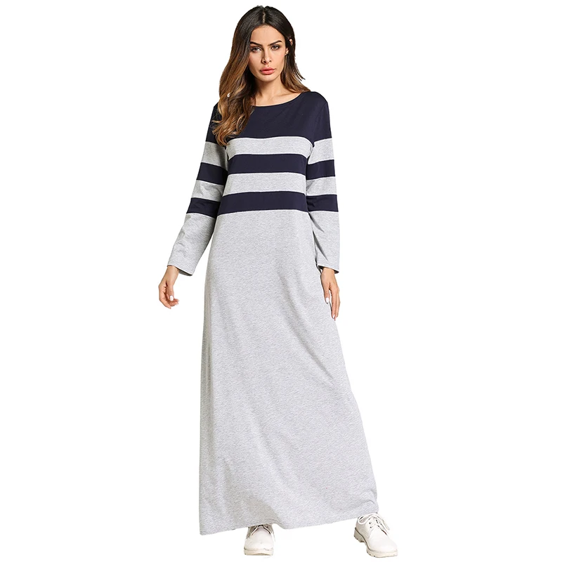 

Fashion Muslim Abaya Stripe Maxi Dress Kimono Long Robe Gowns Loose Style Plus Size Jubah Ramadan Middle East Islamic Clothing