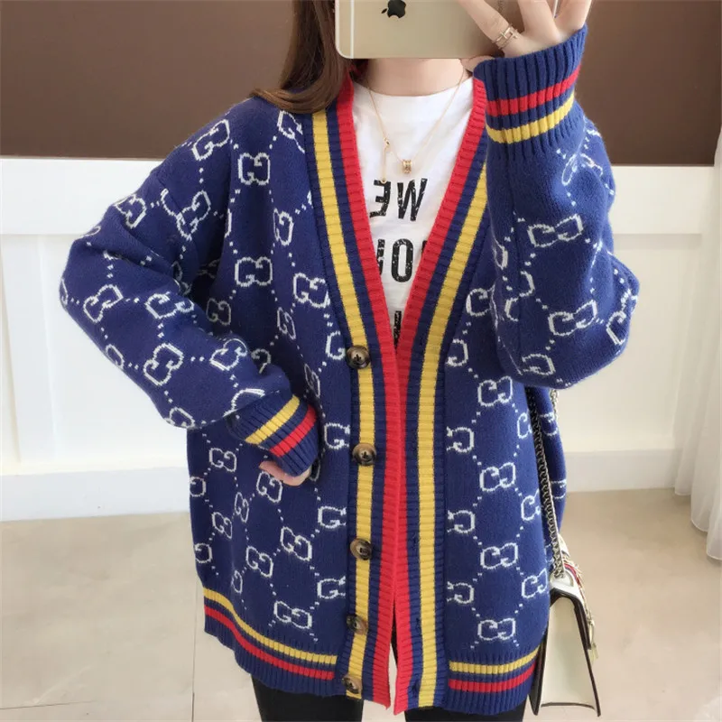 Женский вязаный кардиган Весенняя Корейская версия Дикая мода женский свитер элегантный свободный однобортный Трикотаж Пальто Lj368
