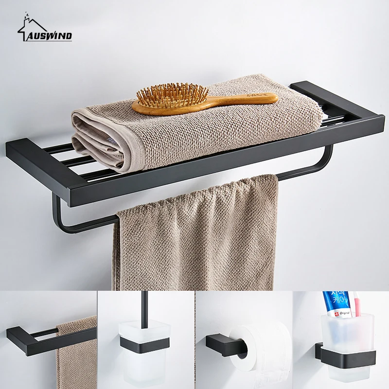 Bathroom 304 Stainless Steel Modern Black Bathroom Hardware Suite Painting Wall Mount Bathroom Accessories YM157