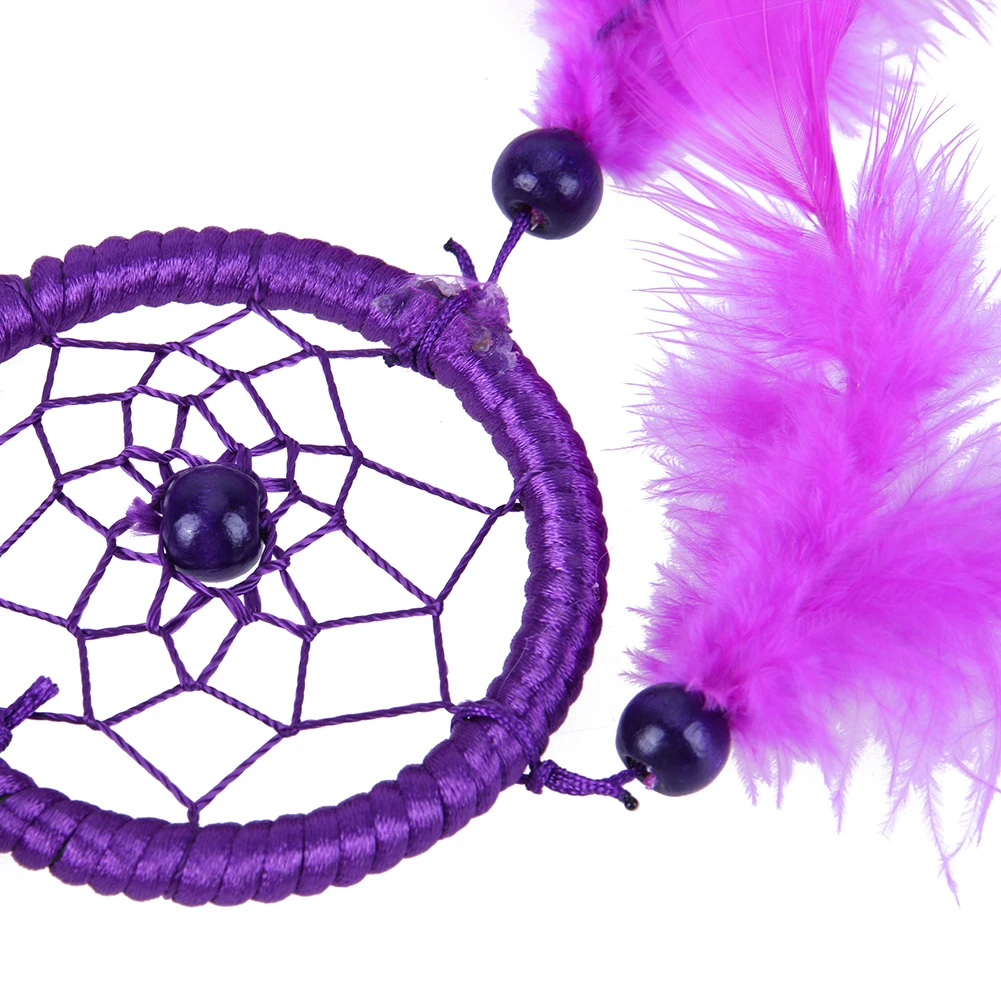 Purple Dream Catcher Hanging Decoration Feather Dreamcatcher Ring Wind Chimes Feather Pendant Creative Car Decor