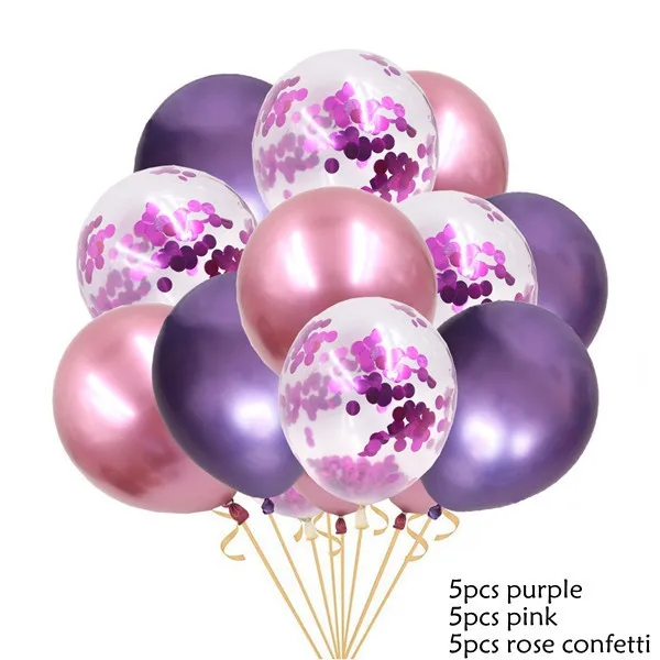 15 шт. 12 дюймов металлические цвета латексные воздушные шары с конфетти надувной шар для свадьбы, дня рождения, украшения - Цвет: Pur Pink RoseConfett