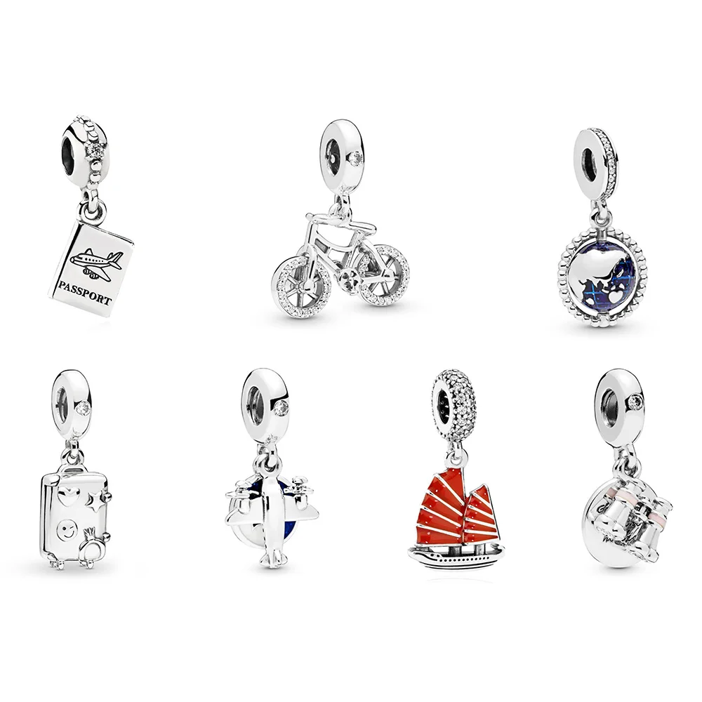 

925 Sterling Silver Bead Pendant Red Sailing Boat Suitcase Lovely Beads For Women Pandora Charm Silver 925 Original Bracelet