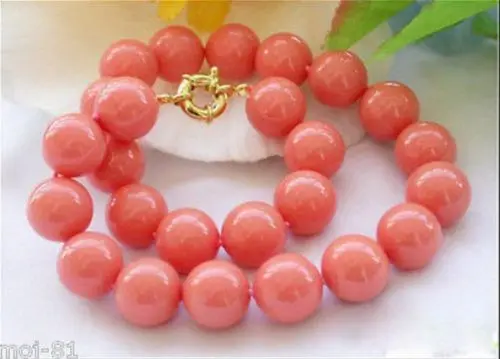 

Hot sale new Style >>>>>Genuine 10mm South Sea Coral Color Shell Pearl Round Beads Necklace 18''