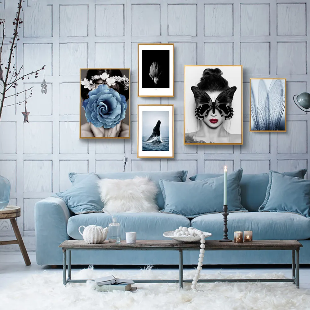 Blue Flower Wall Art Canvas Prints Abstract Wall Pictures For Living Room Nordic Poster Minimalist Posters And Prints Unframed