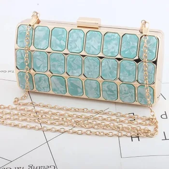 

New Brand Acrylic Patchwork Evening Bags Vintage Women Messenger Bags Geometric Pattern Clutches Party Prom Handbags