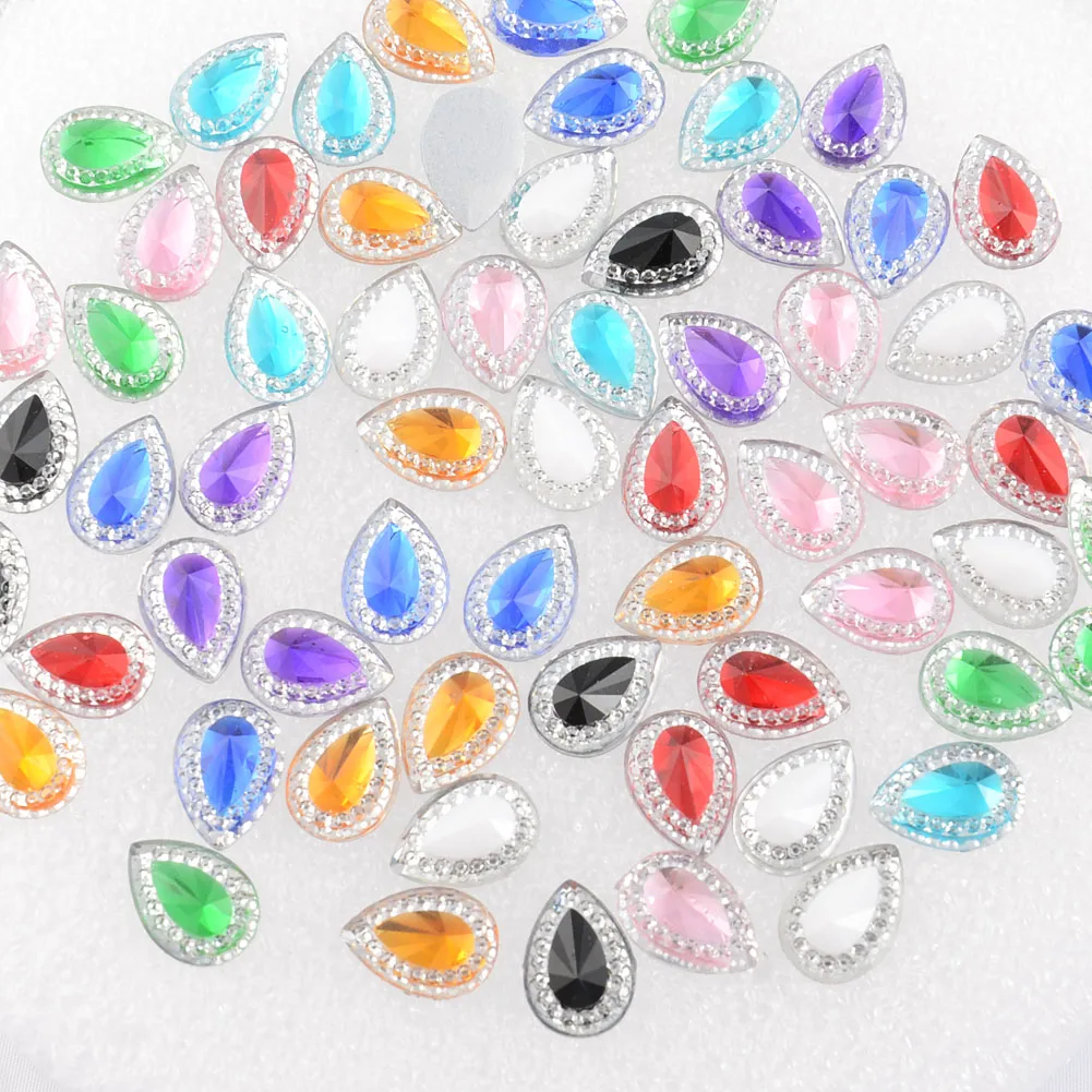 

BOLIAO No Hole Glue 40Pcs 10*14mm ( 0.39*0.55in ) Drop Shape Mix Resin Rhinestone Flatback Appliques/Wedding Decoration