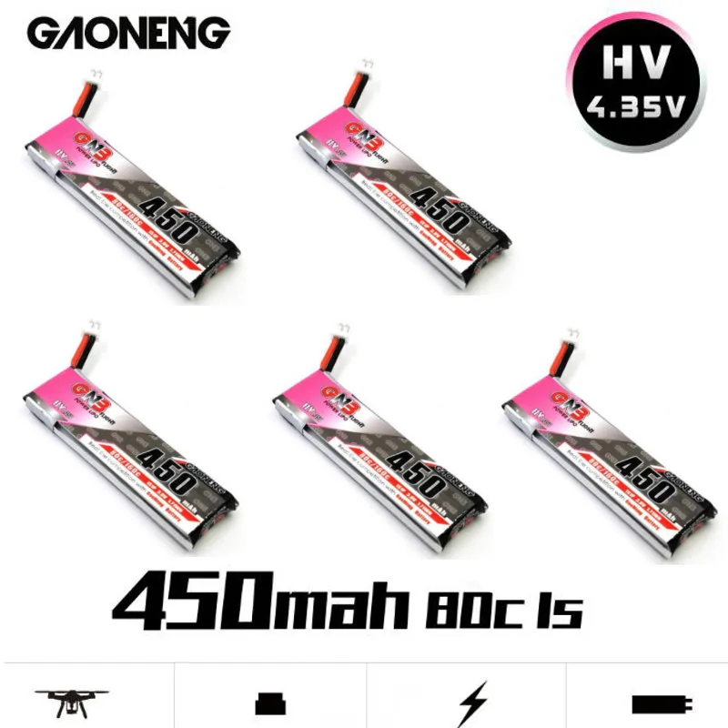 GAONENG GNB 4,35 V 450mAh 1S 80C HV батарея PH2.0 вилка белая вилка для E010 M80S Tiny7 Micro RC FPV Racing DroneCine WOOP