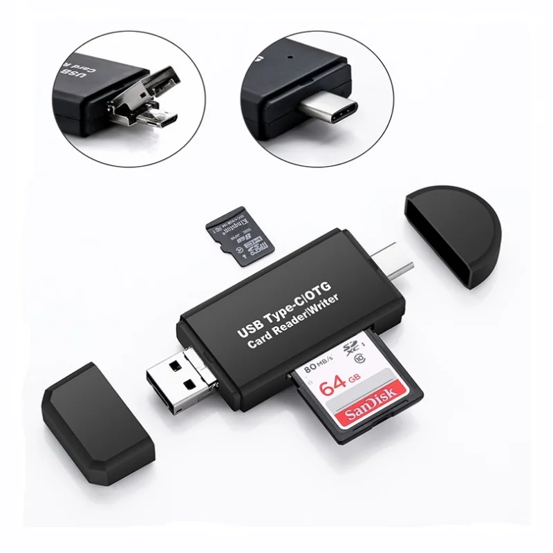 Portable USB 3.0 Micro USB OTG Type C Adapter SD Card TF Reader Male