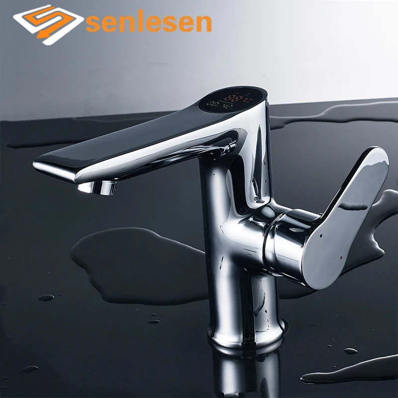 Wholesale And Retail Temperature Bathroom Faucet Deck Mounted Chrome Brass Vanity Sink Mixer Tap Hot & Cold 