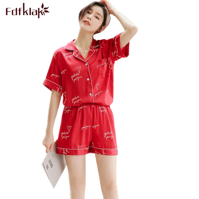 Корейский Новый женский пижамный комплект с коротким рукавом, летняя Пижама, домашняя одежда для студентов, шелковая ночная рубашка с