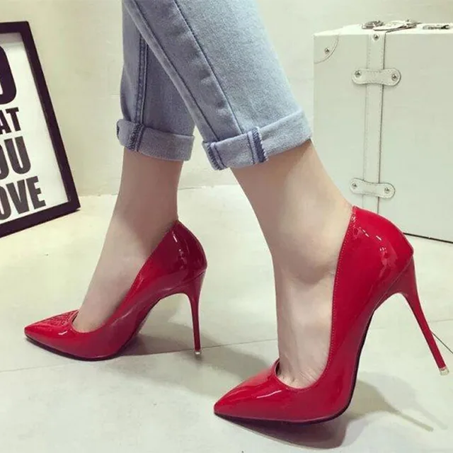 red ultra thin pointed toe paint coat shallow high heeled shoes