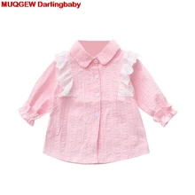 Лидер продаж; шифоновые рубашки для маленьких девочек; Весенняя однотонная блузка; кружевные топы; школьная рубашка; Одежда для девочек; блузки; рубашки