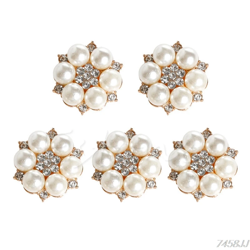 

5Pc/set Craft Pearl Crystal Rhinestone Buttons Flower Round Cluster Flatback Wedding Embellishment Jewelry Craft Z03