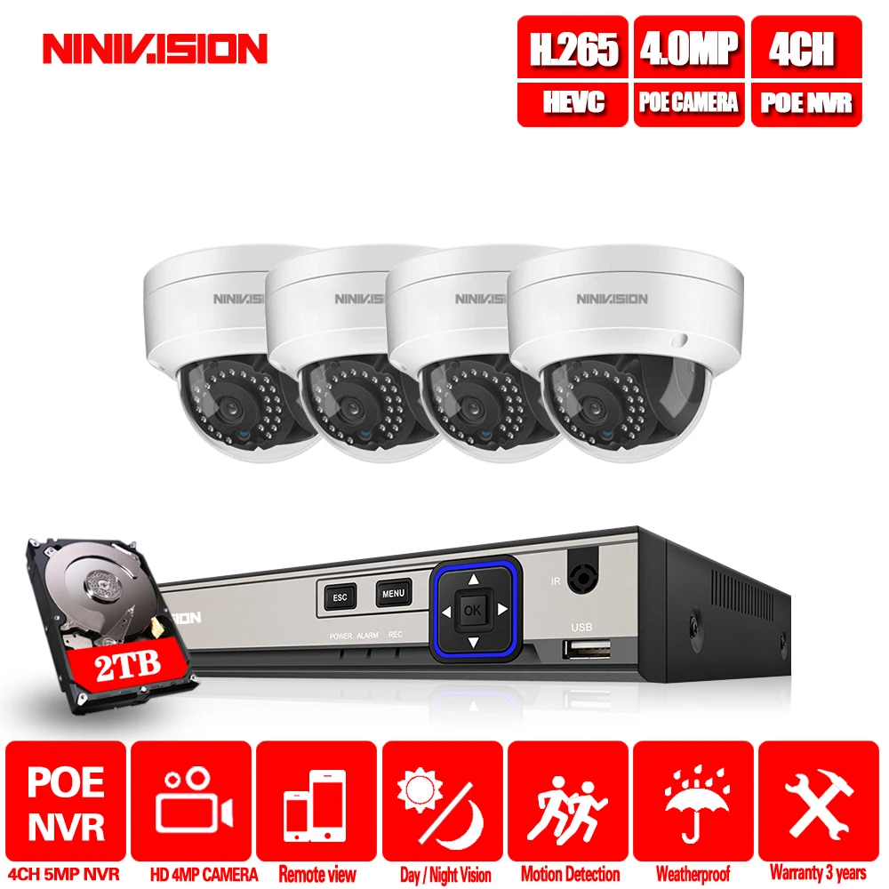 H.265 4CH 1080 P 4MP 5MP CCTV Камера Системы 4 шт. 4.0mp Водонепроницаемый комплект видеонаблюдения PoE 48 V комплект камер видеонаблюдения обнаружения движения