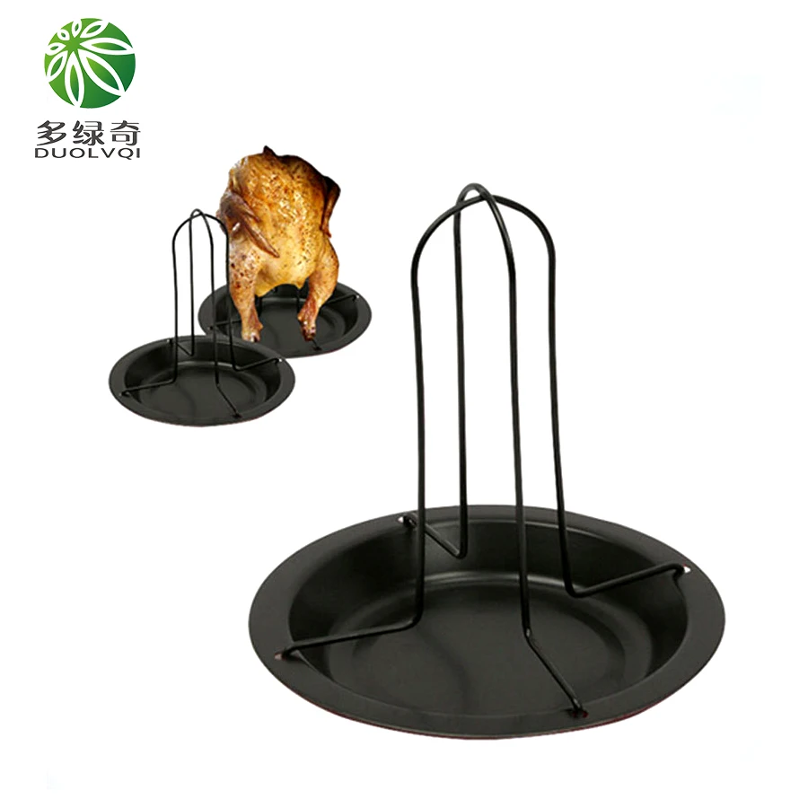 DUOLVQI Carbon Steel Upright Barbecue Chicken Roaster Rack With Bowl
