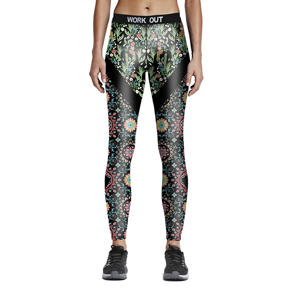 Unisex Floral with Black Stripe Fitness Leggings High Waist Elastic