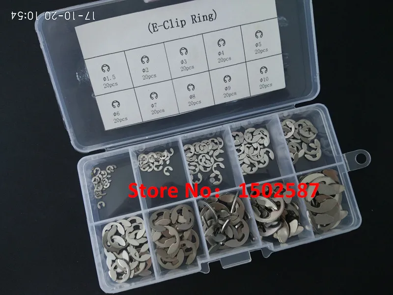 

200pcs M1.5 to M10 E Clip Washer Assortment Kits Stainless steel 1.5 2 3 4 5 6 7 8 9 10mm Circlip Retaining Ring Washers Gasket