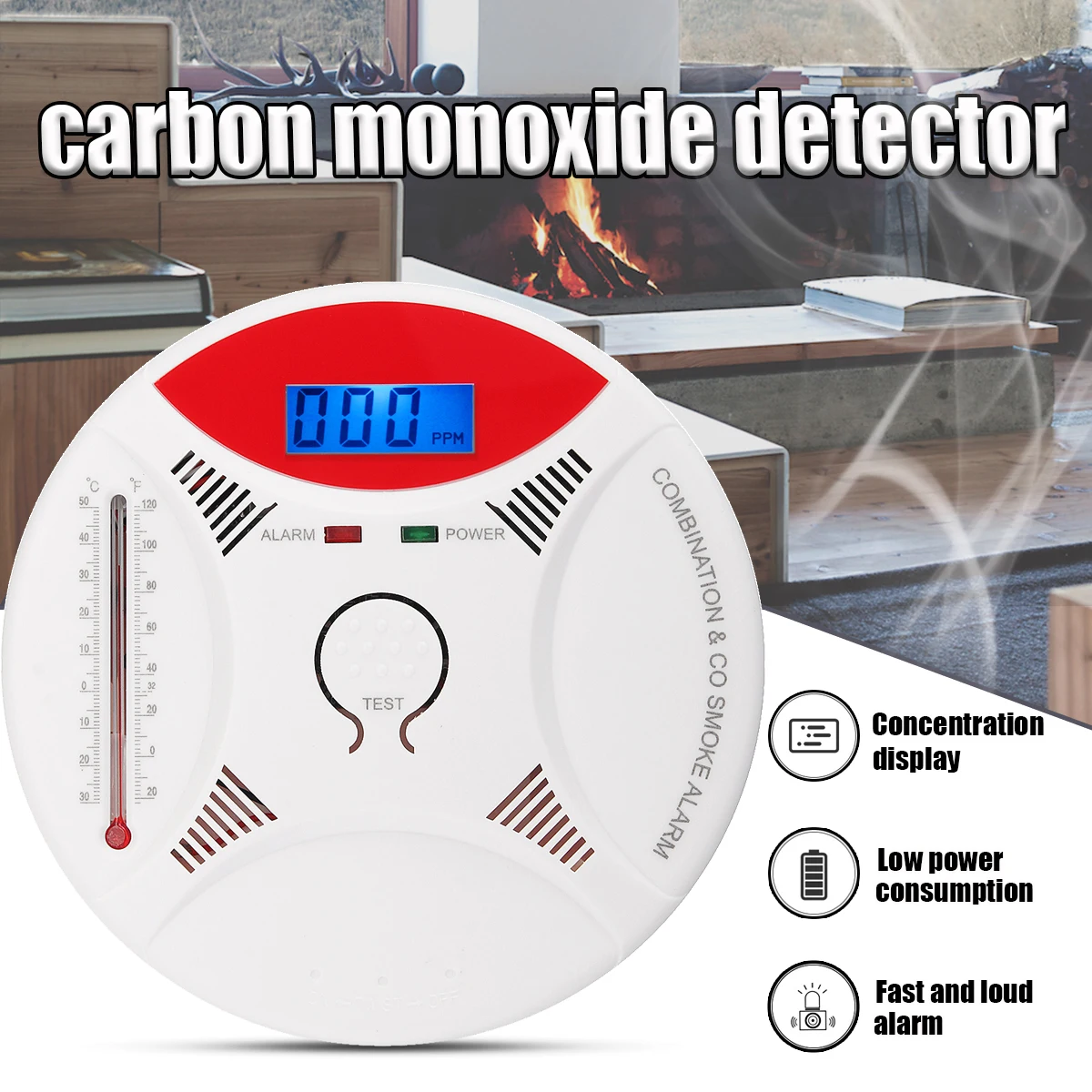 

LCD Digital Carbon Monoxide Detectors with Thermometer Home Security CO Gas Sensor Smoke Poisoning Warning Alarm Detector