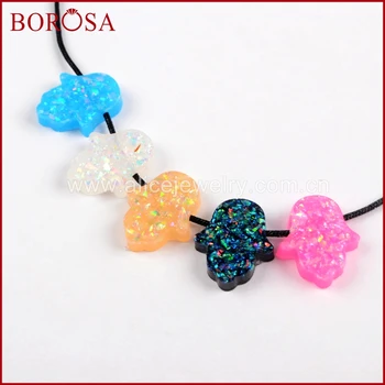 

BOROSA New Mixed Colors 15PCS Hamsa Hand Man-made Opal Beads Druzy Opal Beads Gems for Necklace Jewelry Making WX897