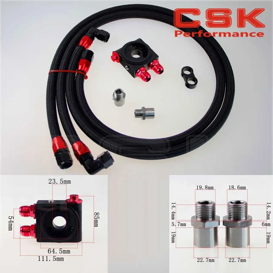 ^Cheap Trust 10 Row Oil Cooler Kit 3/4X16 UNF Oil Filter Sandwich Plate Thermostat Black / Blue