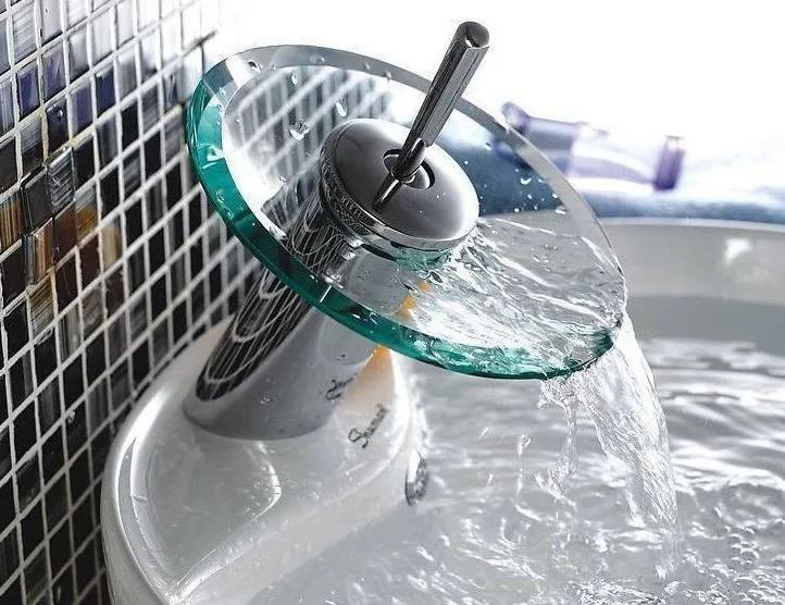 Стеклянная водопад круглая раковина кран для ванной комнаты шкаф горячей и холодной